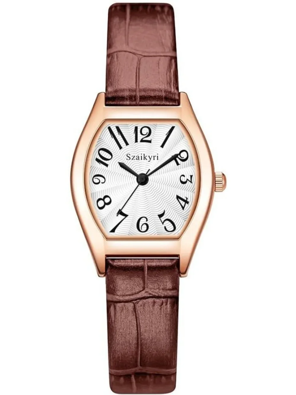 Women's Brown-Rose Gold Barrel-Shaped Easy Read Arabic Numerals Dress Watch